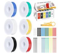 bssmmai Pack of 6 22 AWG cables 0.3 mm², length 6 rolls x 10 m, the cable set includes cable ties, heat shrink tube and mini wire stripper, suitable for household appliances and measuring devices, 6