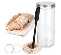 bssmmai Sourdough Starter Jar Kit 1000ml with Thermometer, Feeding Date Band, Scraper, Cloth Cover, Rubber Band and Mouth Aluminium Lid for Sourdough Baking