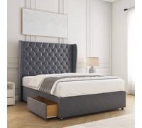 BSSPOKE Amelia Divan Bed Set Plush Velvet 2 Drawers 54" Headboard & Mattress in Charcoal | Size: King BSSPOKE Charcoal King