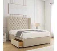 BSSPOKE Amelia Divan Bed Set Plush Velvet 2 Drawers 54" Headboard & Mattress in Cream | Size: Small Double BSSPOKE Cream Small Double