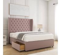 BSSPOKE Amelia Divan Bed Set Plush Velvet 2 Drawers 54" Headboard & Mattress in Pink | Size: Double BSSPOKE Pink Double