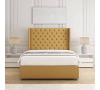 BSSPOKE Amelia Divan Bed Set Plush Velvet 54" Headboard & Mattress No Drawers in Mustard | Size: Single BSSPOKE Mustard Single