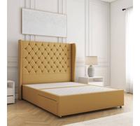 BSSPOKE Amelia Divan Bed Set Plush Velvet 54"Headboard No Drawers No Mattress in Mustard | Size: Super King BSSPOKE Mustard Super King