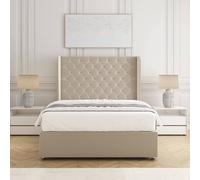 BSSPOKE Amelia Divan Bed Set Plush Velvet 54" Headboard With Mattress in Cream | Size: Double BSSPOKE Cream Double