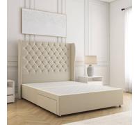 BSSPOKE Amelia Divan Bed Set Plush Velvet 54" Wingback Panel Headboard in Cream | Size: Double BSSPOKE Cream Double