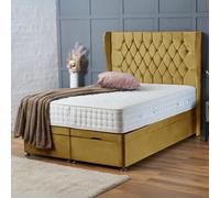 Bsspoke Amelia Ottoman Divan Bed Mustard Plush Velvet 54Inch Headboard & End Liftup Storage No Mattress In 3Ft 4Ft 4Ft6 5Ft 6Ft