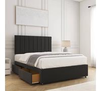 Bsspoke Aria Divan Bed Set Black Plush Velvet 24Inch Panel Headboard & 2 Drawers Footend & Mattress In 4Ft 4Ft6 5Ft 6Ft