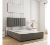 Bsspoke Aria Divan Bed Set In Grey Plush Velvet 24Inch Headboard 2Drawers Same Side & No Mattress In Double King 3Ft 4Ft 6Ft