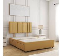 Bsspoke Aria Divan Bed Set In Mustard Plush Velvet 24Inch Panel Headboard & 2 Drawers Footend In Double King 4Ft 6Ft