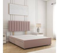 Bsspoke Aria Divan Bed Set In Pink Plush Velvet 24Inch Panel Headboard & 2 Drawers Same Side In Double King 3Ft 4Ft 6Ft
