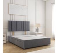Bsspoke Aria Divan Bed Set In Steel Plush Velvet 24Inch Panel Headboard & 2 Drawers Same Side In Double King 3Ft 4Ft 6Ft