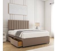 Bsspoke Aria Divan Bed Set Mink Plush Velvet With 24Inch Panel Headboard & Mattress & 2 Drawers Same Side 3Ft 4Ft 4Ft6 5Ft 6Ft