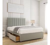 Bsspoke Aria Divan Bed Set Silver Plush Velvet With 24Inch Panel Headboard & Mattress & 2 Drawers Same Side 3Ft 4Ft 4Ft6 5Ft 6Ft