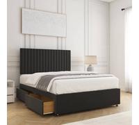 Bsspoke Brooke Divan Bed Set Black Velvet With 24Inch Panel Headboard & Mattress & 2 Drawers Same Side 3Ft 4Ft 4Ft6 5Ft 6Ft