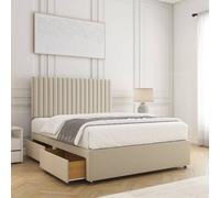 Bsspoke Brooke Divan Bed Set Cream Plush Velvet 24Inch Panel Headboard & 2 Drawers Footend & Mattress In 4Ft 4Ft6 5Ft 6Ft