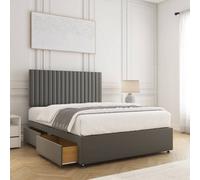 Bsspoke Brooke Divan Bed Set Grey Plush Velvet 24Inch Panel Headboard & 2 Drawers Footend & Mattress In 4Ft 4Ft6 5Ft 6Ft