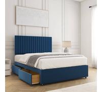 Bsspoke Brooke Divan Bed Set In Blue Plush Velvet With 24Inch Panel Headboard 4 Drawers & Mattress Double King 4Ft 6Ft
