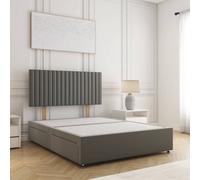 Bsspoke Brooke Divan Bed Set In Grey Plush Velvet 24Inch Panel Headboard & 2 Drawers Footend No Mattress In All Sizes