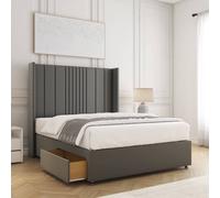 BSSPOKE Charlotte Divan Bed Set Plush Velvet 54"Headboard & 2Drawers Mattress in Grey | Size: Double BSSPOKE Grey Double