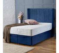 BSSPOKE Charlotte Ottoman Divan Bed Plush Velvet 54" Headboard & Mattress in Blue | Size: Double BSSPOKE Blue Double