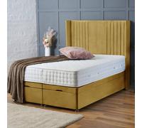 BSSPOKE Charlotte Ottoman Divan Bed Plush Velvet 54" Headboard & Mattress in Mustard | Size: Super King BSSPOKE Mustard Super King