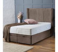 BSSPOKE Charlotte Ottoman Divan Bed Plush Velvet 54" Headboard & Mattress in Taupe | Size: Double BSSPOKE Taupe Double
