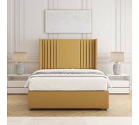 Bsspoke Cheshire Divan Bed Set Mustard Plush Velvet 54Inch Panel Headboard & Mattress No Drawers In 3Ft 4Ft 4Ft6 5Ft 6Ft