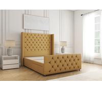 Bsspoke Divan Base Bed Set Mustard Plush Velvet 54Inch Headboard & 20" Footboard No Drawers No Mattress In Double 3Ft 4Ft 5Ft 6Ft