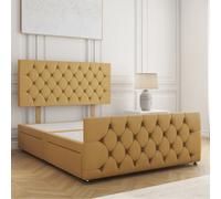 Bsspoke Divan Bed Set In Mustard Plush Velvet 26Inch Headboard & 20Inch Footboard & 2 Drawers Same Side In 3Ft 4Ft 4Ft6 5Ft 6Ft