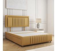 Bsspoke Divan Bed Set In Mustard Velvet 26Inch Bumper Bar Headboard & Footboard & 2 Drawers Same Side In 3Ft 4Ft6 4Ft 5Ft 6Ft