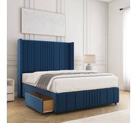 BSSPOKE Elise Plush Velvet Divan Bed Set 54" Headboard 2Drawers & No Mattress in Blue | Size: Small Double BSSPOKE Blue Small Double