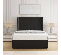 Bsspoke Faye Divan Bed Set Black Plush Velvet 54Inch Wingedback Headboard & Footboard & Mattress No Drawers In All Sizes