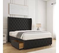 Bsspoke Faye Divan Bed Set Black Plush Velvet With 54Inch Headboard & Footboard 2 Drawers Footend & Mattress In All Sizes
