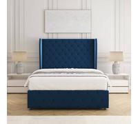 Bsspoke Faye Divan Bed Set Blue Plush Velvet 54Inch Wingedback Headboard & Footboard & Mattress No Drawers In All Sizes