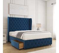 Bsspoke Faye Divan Bed Set Blue Plush Velvet With 54Inch Headboard & Footboard 2 Drawers Footend & Mattress In All Sizes