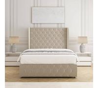 Bsspoke Faye Divan Bed Set Cream Plush Velvet 54Inch Wingedback Headboard & Footboard & Mattress No Drawers In All Sizes