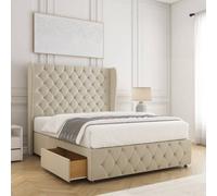 Bsspoke Faye Divan Bed Set Cream Plush Velvet With 54Inch Headboard & Footboard 2 Drawers Footend & Mattress In All Sizes