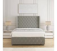 Bsspoke Faye Divan Bed Set Silver Plush Velvet 54Inch Wingedback Headboard & Footboard & Mattress No Drawers In All Sizes