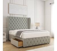 Bsspoke Faye Divan Bed Set Silver Plush Velvet With 54Inch Headboard & Footboard 2 Drawers Footend & Mattress In All Sizes