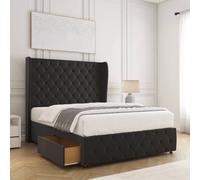 BSSPOKE Faye Velvet Divan Bed 54" Headboard & 2 Drawers Footend & No Mattress in Black | Size: Small Double