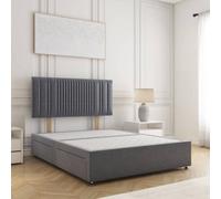 Bsspoke Florence Divan Bed Set In Steel Plush Velvet With 24Inch Headboard 4 Drawer & No Mattress In Double King 4Ft 6Ft