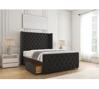 Bsspoke Florida Divan Bed Set Black Plush Velvet With 54Inch Headboard & Footboard 2 Drawers Footend & Mattress In All Sizes