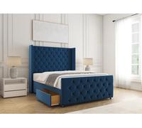 Bsspoke Florida Divan Bed Set Blue Plush Velvet With 54Inch Headboard & Footboard 2 Drawers Footend & Mattress In All Sizes