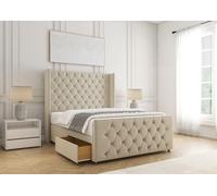 Bsspoke Florida Divan Bed Set Cream Plush Velvet With 54Inch Headboard & Footboard 2 Drawers Footend & Mattress In All Sizes