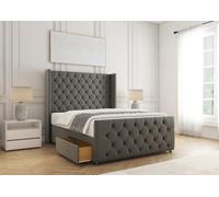 Bsspoke Florida Divan Bed Set Grey Plush Velvet With 54Inch Headboard & Footboard 2 Drawers Footend & Mattress In All Sizes