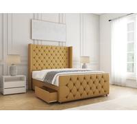 Bsspoke Florida Divan Bed Set Mustard Plush Velvet With 54Inch Headboard & Footboard 2 Drawers Footend & Mattress In All Sizes