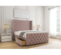 Bsspoke Florida Divan Bed Set Pink Plush Velvet With 54Inch Headboard & Footboard 2 Drawers Footend & Mattress In All Sizes