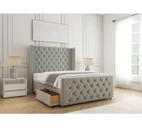 Bsspoke Florida Divan Bed Set Silver Plush Velvet With 54Inch Headboard & Footboard 2 Drawers Footend & Mattress In All Sizes