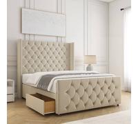 BSSPOKE Florida Divan Bed Velvet 54"Headboard & 20"Footboard 2Drawers Mattress in Cream | Size: Double BSSPOKE Cream Double