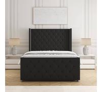 BSSPOKE Florida Velvet Divan Bed 54"Headboard &Footboard Mattress & No Drawers in Black | Size: Double BSSPOKE Black Double